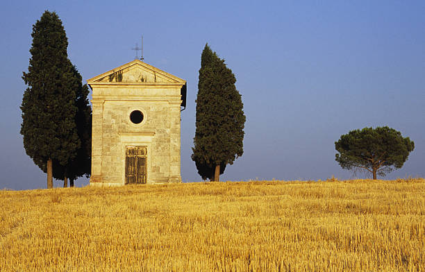 cappella di vitaleta, toskana, italien - cypruss stock-fotos und bilder