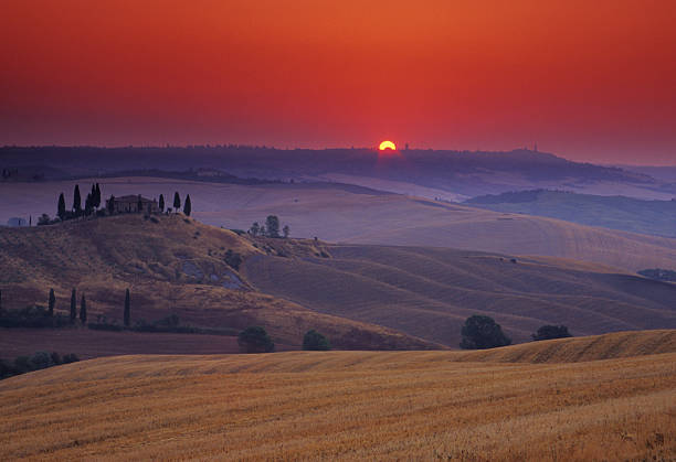 sonnenaufgang in der toskana, italien - cypruss stock-fotos und bilder