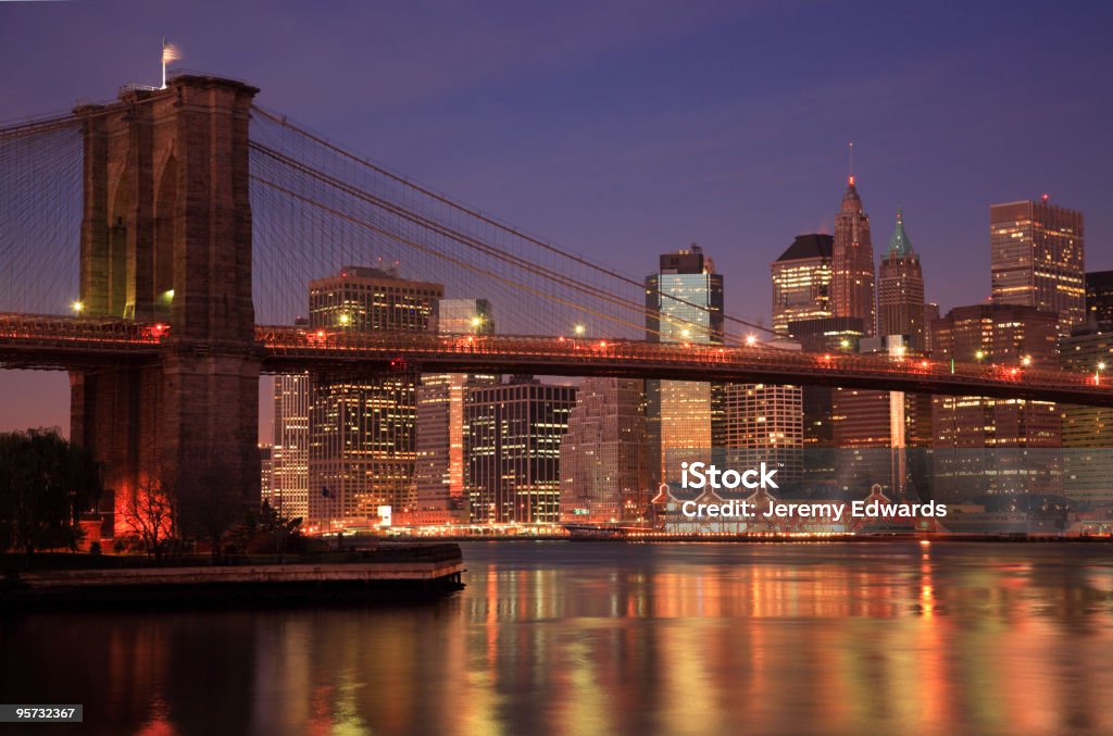 Brooklyn Bridge Dusk, New York, USA  Architecture Stock Photo