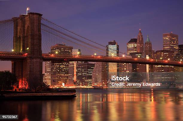 Brooklyn Bridge Dusk New York Usa Stock Photo - Download Image Now - Architecture, Bridge - Built Structure, Brooklyn - New York