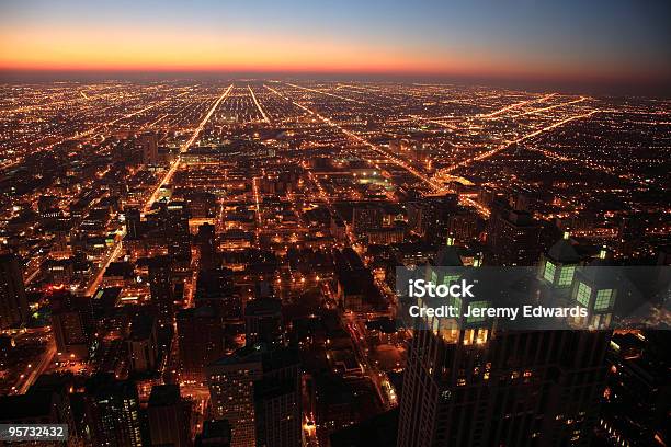 Chicago At Night Illinois Stock Photo - Download Image Now - Chicago - Illinois, Suburb, Aerial View