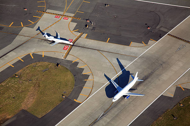Aerial of Airport Runway stock photo