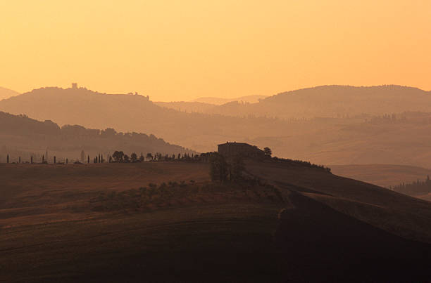 pierwszy światła przez toskania - siena province tuscany italy fog zdjęcia i obrazy z banku zdjęć
