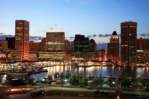istock Illuminated skyscrapers of Inner Harbor, Baltimore, Maryland 95732612