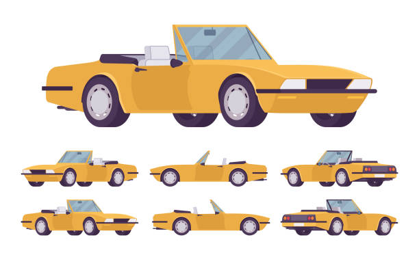 żółty zestaw samochodów kabriolet - outdoors car convertible wealth stock illustrations