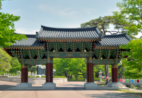 This is the gateway to the Tongdosa Temple complex in Busan South Korea. This temple was founded during the Silla Dynasty by the Ja-Jang Monks in 646 BC and is the largest temple complex in South Korea.
