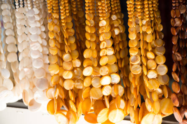 Colorful beads of various color at a market