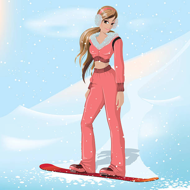 girl snowboard  snowboarding snowboard women snow stock illustrations