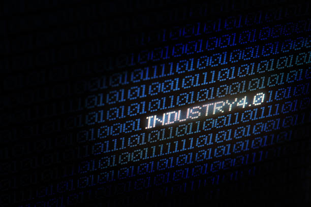 istock Industrial 4.0 Blue digital matrix bacgkground. Abstract background and Technology concept. Smart network connection and Internet of thing theme. Gear and World map background. Selective focus. 957338822