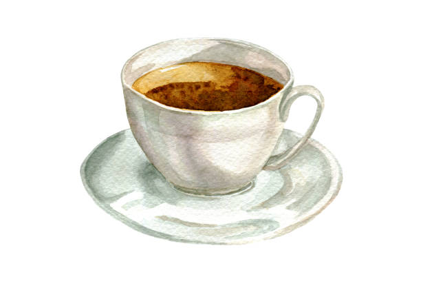 차 백색 수채화 컵 - black tea dishware plate cup stock illustrations