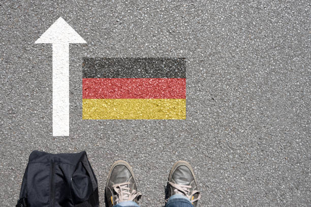 A man with a suitcase travels to Germany stock photo