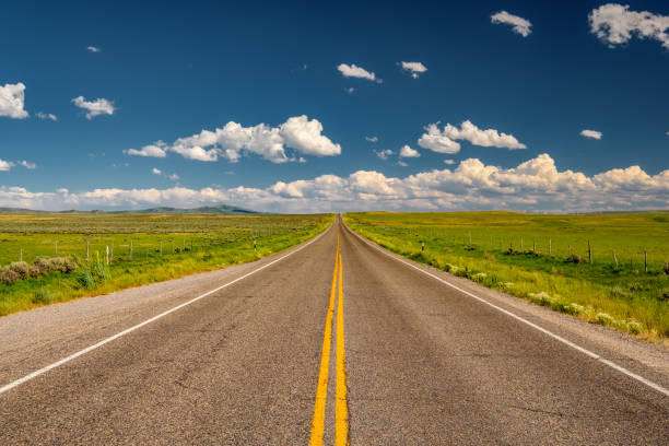 Empty open highway in Wyoming stock photo
