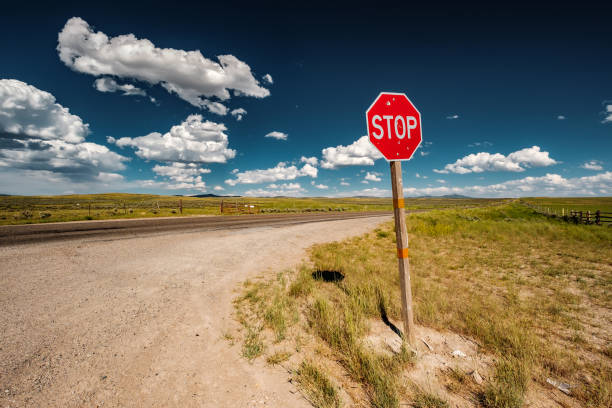 istock Stop sign on empty highway in Wyoming 957359490