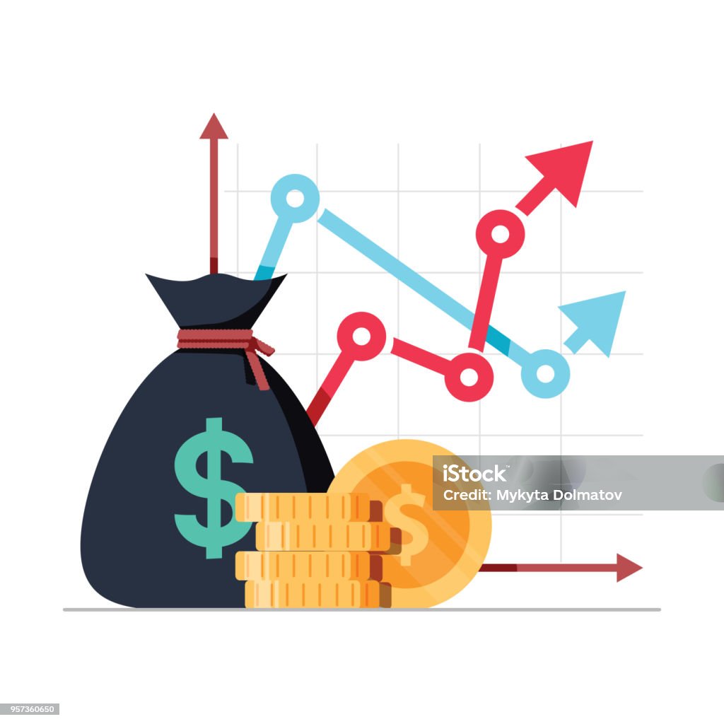 Income increase strategy, Financial high return on investment, fund raising and revenue growth interest rate Income increase strategy. Financial high return on investment, fund raising or revenue growth interest rate. Loan installment and credit money, budget balance. Isolated flat design vector illustration Finance stock vector