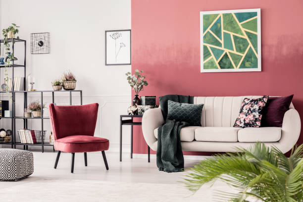 istock Red cozy living room interior 957364624