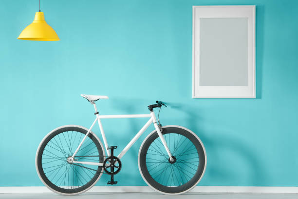 istock White bike in blue interior 957366238