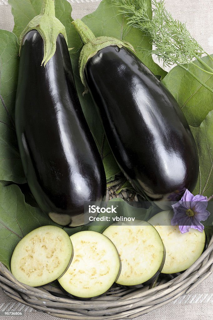 Eggplants.  Basket Stock Photo