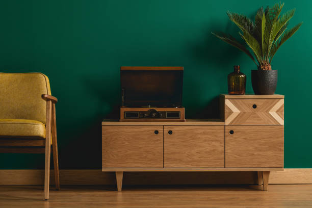 istock Wooden dresser with record player 957376158