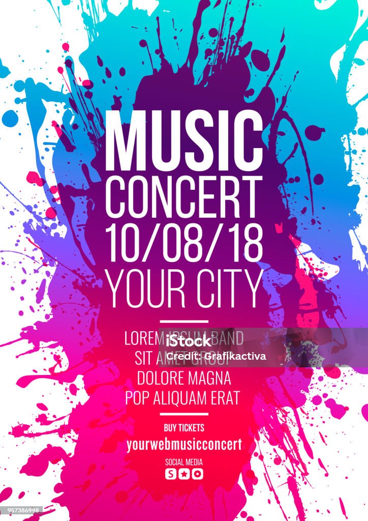 Background of trend colored spots. Sketch with sample text for music or artistic event. Background of trend colored spots. Sketch with sample text for music or artistic event. Vector background Poster stock vector