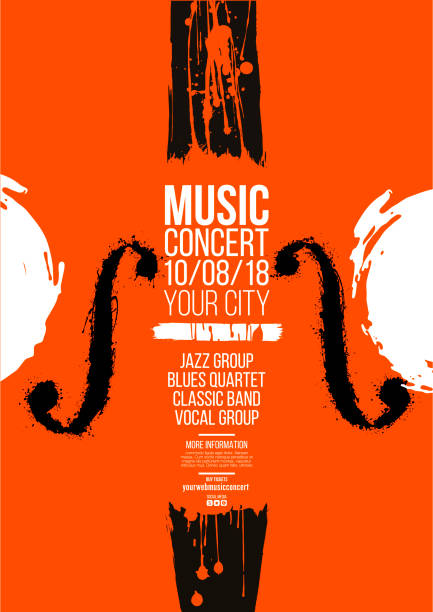 Poster idea for music event, with symbols of the violin or double bass instrument. Symbols with spots. Poster idea for music event, with symbols of the violin or double bass instrument. Symbols with spots. Of artistic background. grunge style. Vector illustration violin stock illustrations