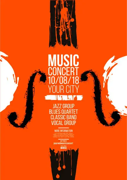 Vector illustration of Poster idea for music event, with symbols of the violin or double bass instrument. Symbols with spots.