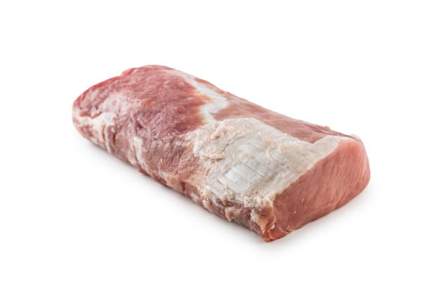 pork loin fillet isolated on white background - beef sirloin steak raw loin imagens e fotografias de stock