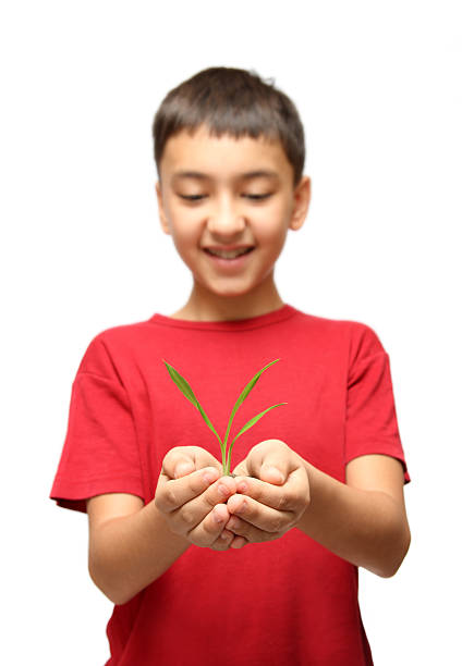istock happy boy holding plant in hands 95739201