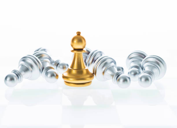 istock Golden chess soldier stand out from the crowd 957392652