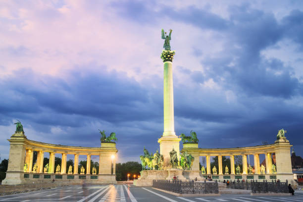 istock Budapest - View of the Heroes' Square at Dusk 957392882
