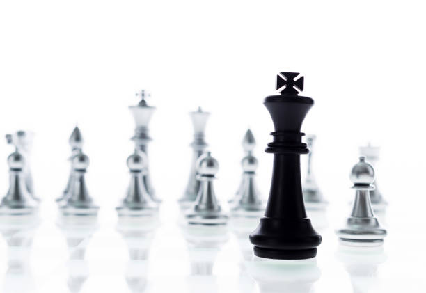 istock Black king in front of silver chess pieces 957392974