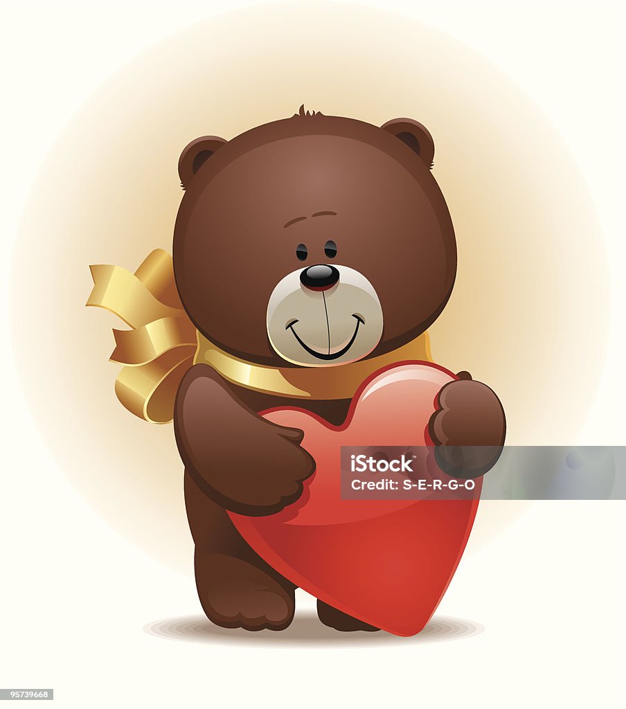 Valentines illustration: small cute bear with bow & heart  Animal stock vector
