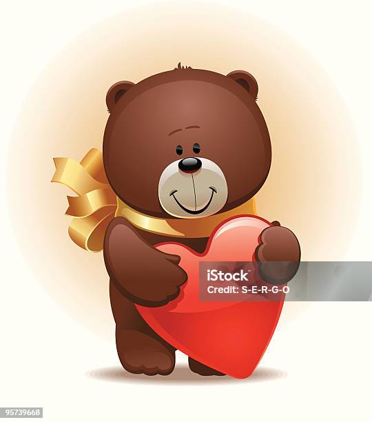 Valentines Illustration Small Cute Bear With Bow Heart Stock Illustration - Download Image Now