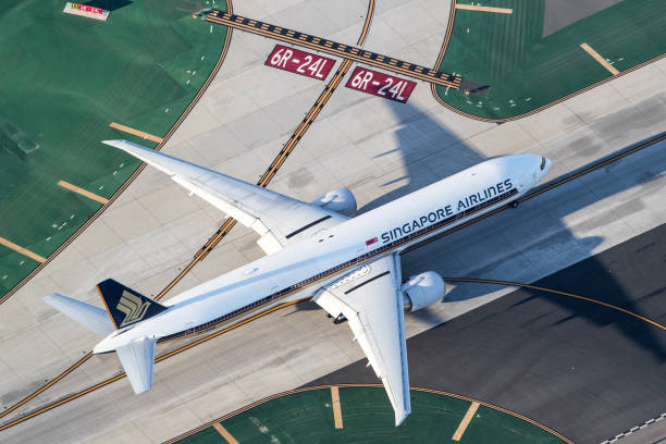 Los Angeles, USA - March 29, 2018: Singapore Airlines Boeing 777-300/ER at Los Angeles Int. Airport. Singapore Airlines Limited is the flag carrier airline of Singapore with its hub at Singapore Changi Airport.