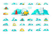 istock Emoji sticker big set character Icon. Cute man human spacesuit spaceman Different situations. 404 error not found. Search, mail running and others. Collection illustration 957404174