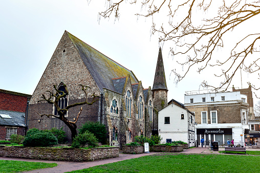 Kingston upon Thames, United Kingdom - April 2018: Stone building of Everyday Church Kingston located next to War Memorial Gardens in town centre of Kingston upon Thames, England