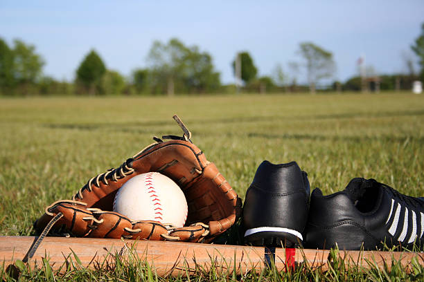istock Baseball equipment on the field 95742116