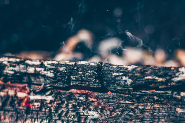 Smoldering log in the fireplace