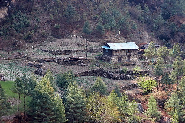 Nepalese house, Everest region, Himalaya stock photo