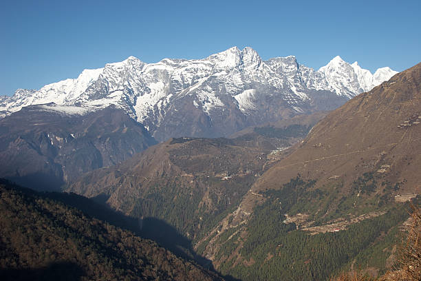 Green valley at Everest trail, Himalaya, Nepal stock photo