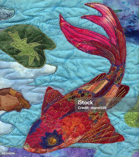 Handmade Quilted Koi Fish Artwork Photograph Stock Illustration - Download Image Now - Quilt, Art, Koi Carp