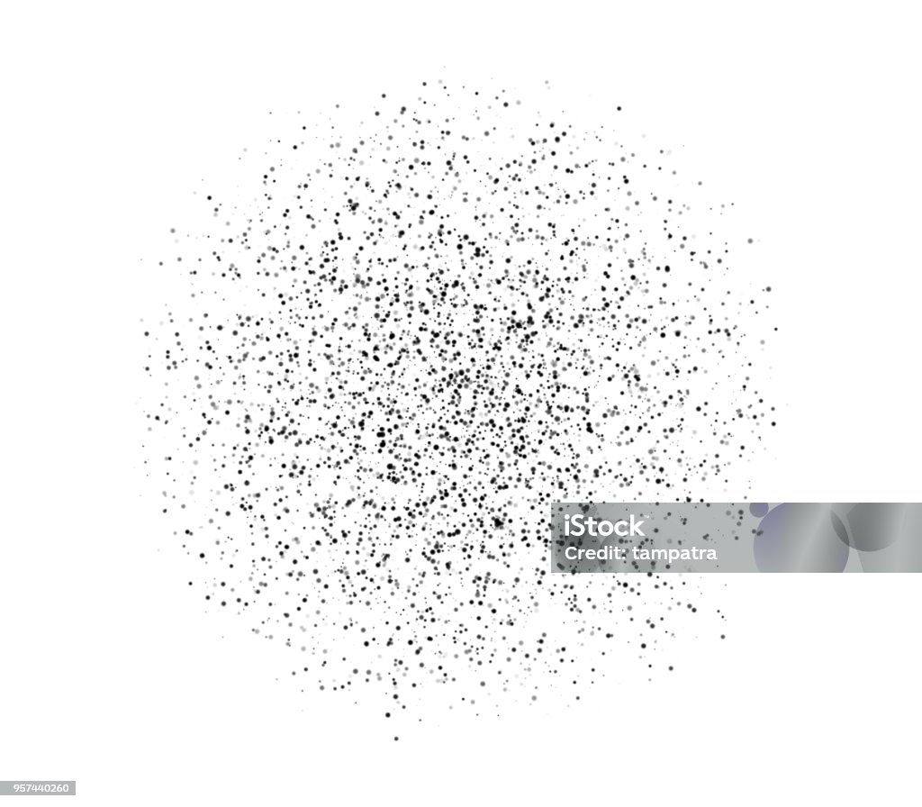 Coriandoli glitter in polvere nera cadenti. Esplosione su sfondo bianco, illustrazione punti 3d - Foto stock royalty-free di Lustrini