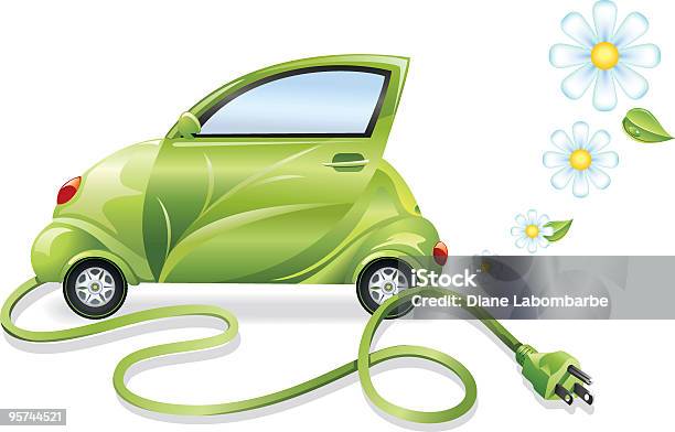 Electric Car With A Green Plug Stock Illustration - Download Image Now - Car, Cable, Clip Art