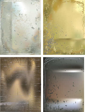 Four Metallic Backgrounds with grunge effects in gold,bronze,copper