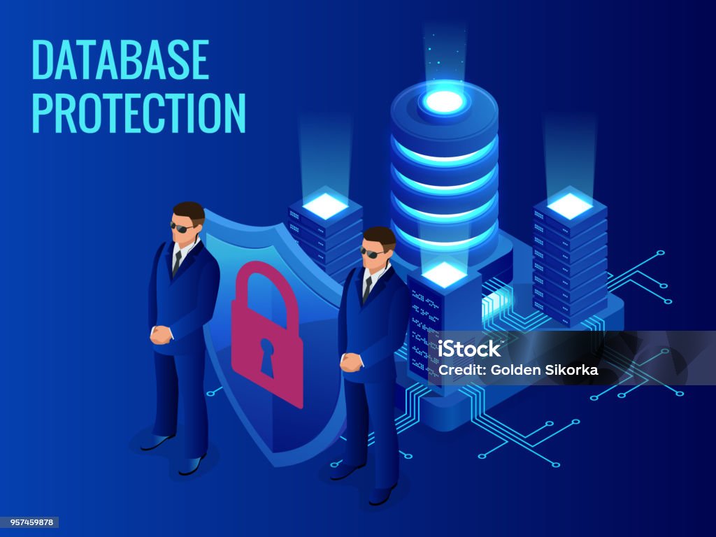 Database Security Register Frame Background Image Isometric Database Protection Concept Server Room Rack Database ...
