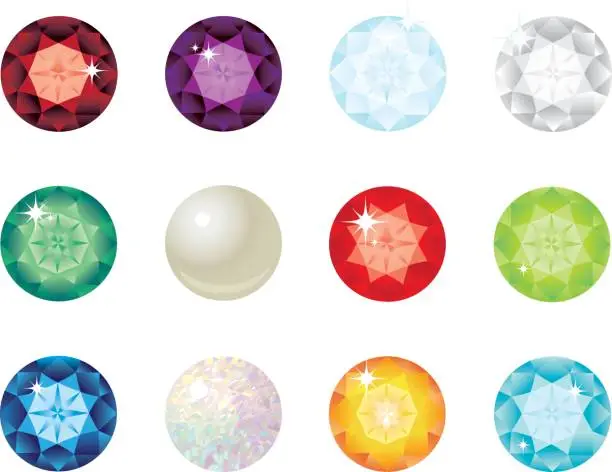 Vector illustration of Birthstone gems for each month of the year