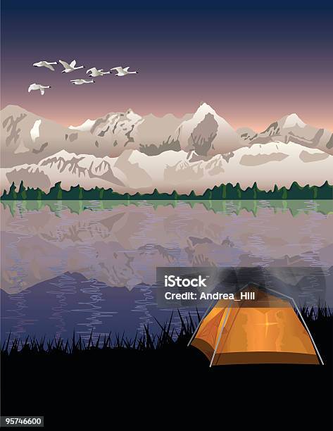 Camping In Den Bergen Stock Vektor Art und mehr Bilder von Rocky Mountains - Rocky Mountains, Landschaft, Alaska - US-Bundesstaat