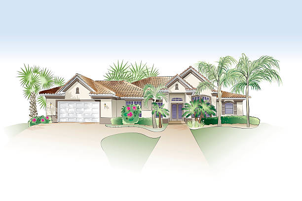 Architectural Drawing - Southern Style Home vector art illustration