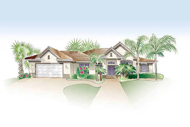 Vector illustration of Architectural Drawing - Southern Style Home
