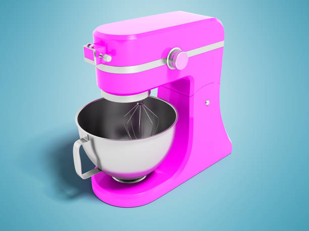 istock Modern multifunctional electric food processor pink with a capacity for beating eggs 3d rendering on blue background with shadow 957480114