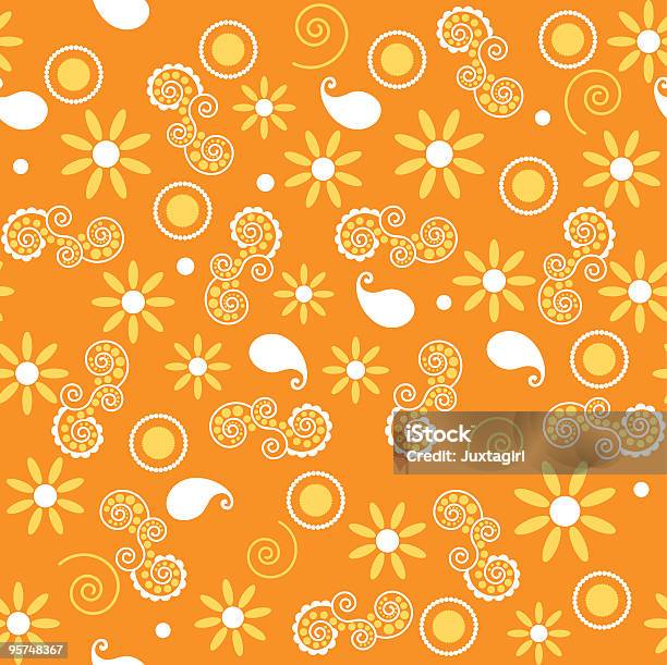 明るいオレンジと黄色のレトロなシームレスなタイル - デイジーのベクターアート素材や画像を多数ご用意 - デイジー, レトロ調, 模様